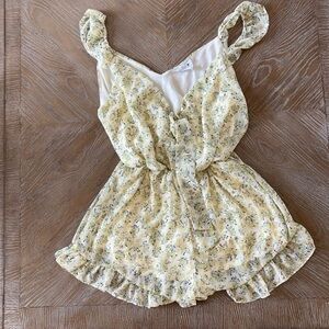 Floral Yellow Romper with Ruffle Details